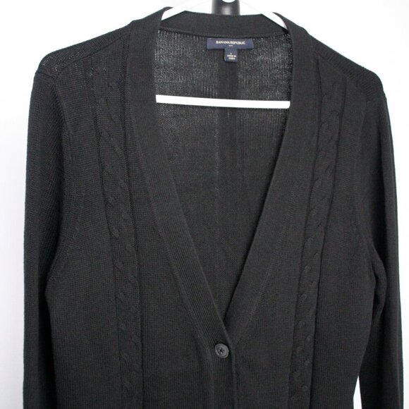 Banana Republic Factory Black V-Neck Lightweight Cable Knit Midi Cardigan Sz L - Picture 3 of 10
